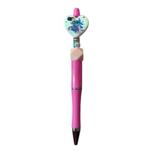 Hand Crafted Lilo Stitch Pen Heart Charm Beaded Pink Handmade NEW